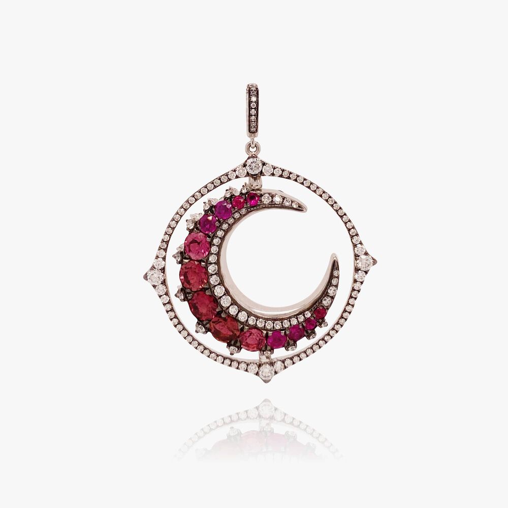 Unique 18ct White Gold Pink Tourmaline Spinning Moon Pendant | Annoushka jewelley