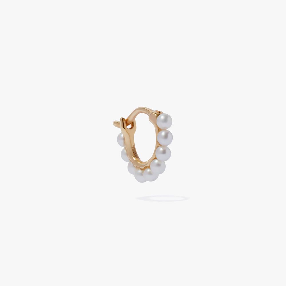 18ct Yellow Gold Mini Pearl Hoop Earring | Annoushka jewelley