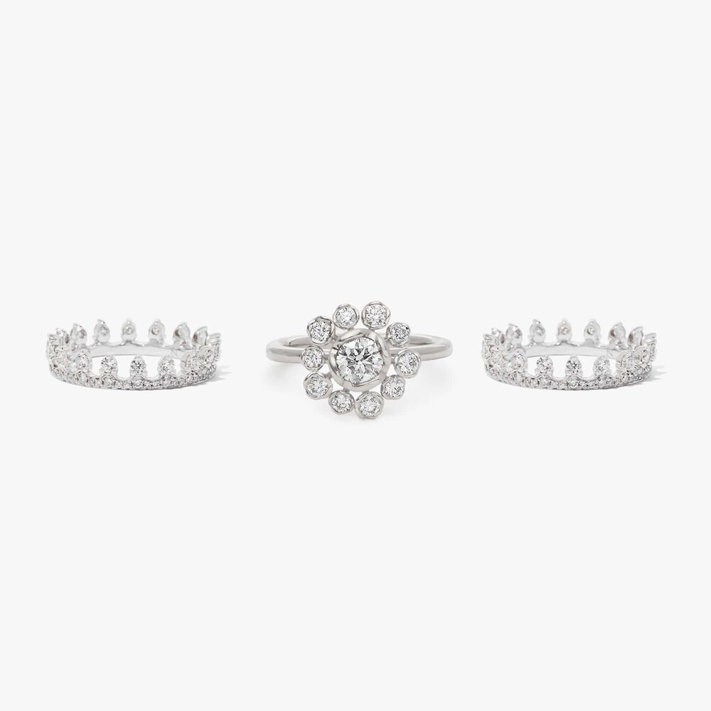 18ct White Gold Marguerite Diamond and Double Crown Ring Stack | Annoushka jewelley