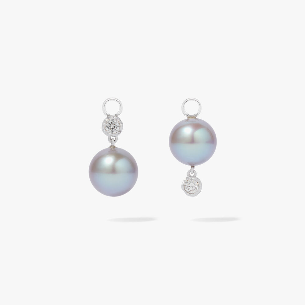 18ct White Gold Diamond & Grey Pearl Earring Drops | Annoushka jewelley