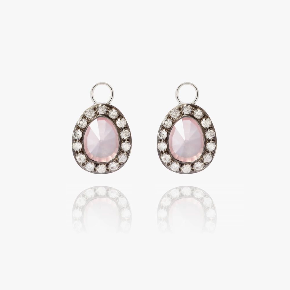 Dusty Diamonds 18ct White Gold Rose Quartz Earring Drops | Annoushka jewelley