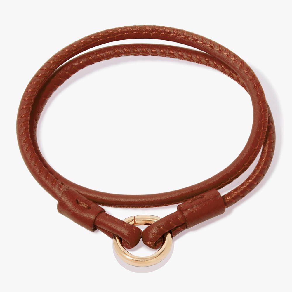 14ct Yellow Gold 35cms Brown Leather Bracelet | Annoushka jewelley