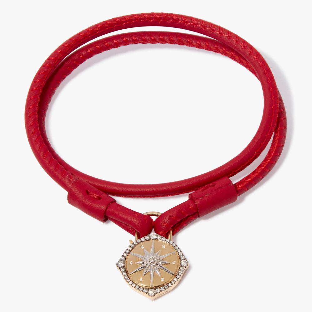 Lovelock 18ct Gold 35cms Red Leather Star Charm Bracelet | Annoushka jewelley