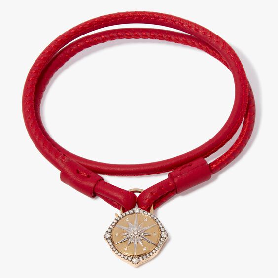 Lovelock 18ct Gold 35cms Red Leather Star Charm Bracelet