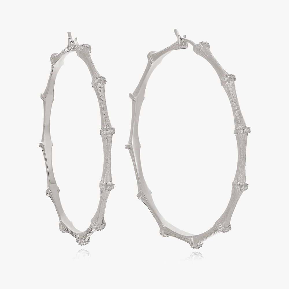 Bamboo 18ct White Gold Diamond Large Hoop Earrings | Annoushka jewelley