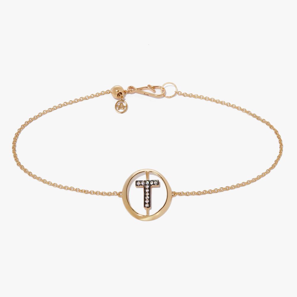 Initials 18ct Yellow Gold Diamond T Bracelet | Annoushka jewelley