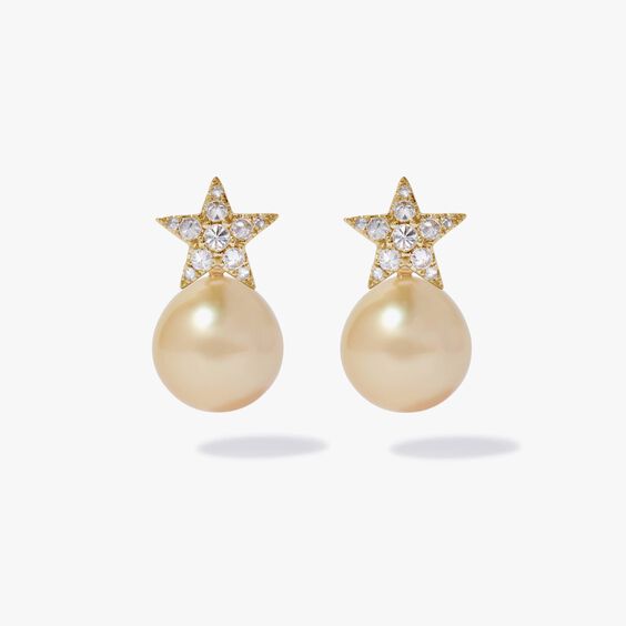 18ct Gold Diamond South Sea Pearl Star Earrings