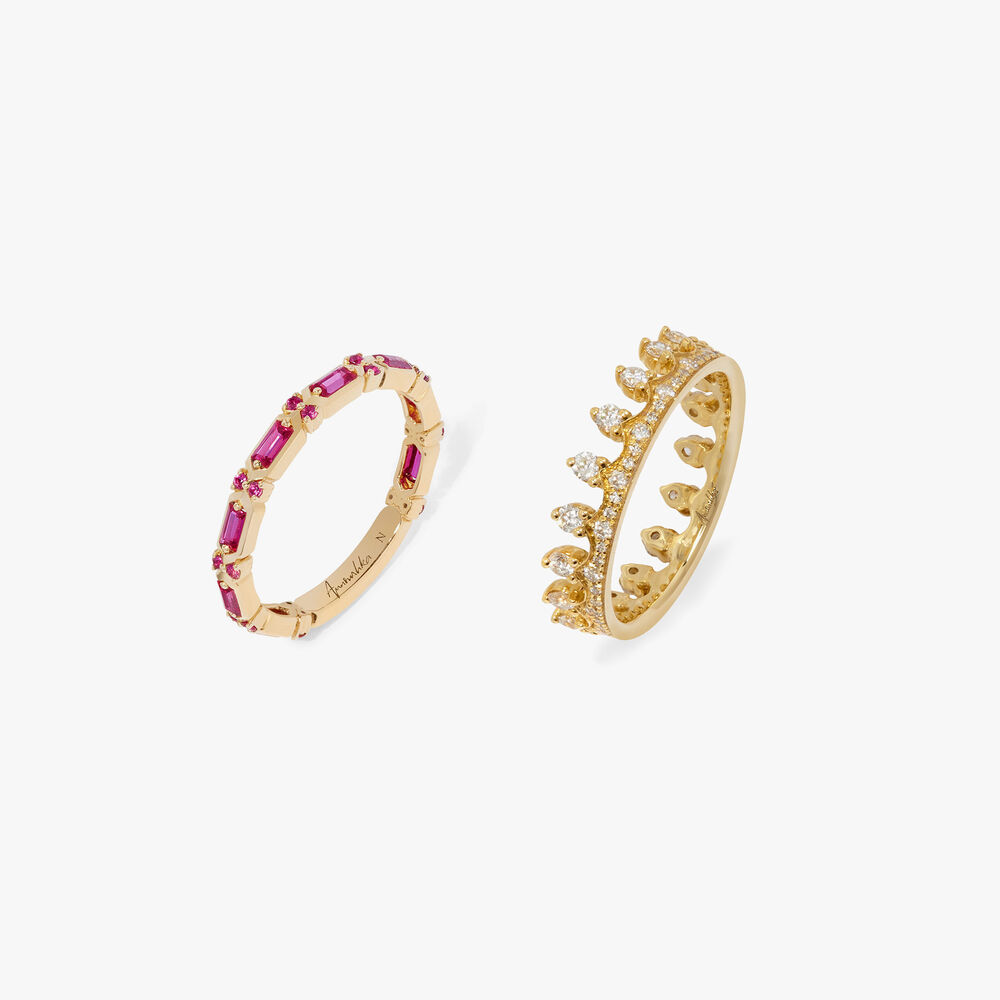 18ct Gold Pink Sapphire Crown Baguette Ring Stack | Annoushka jewelley