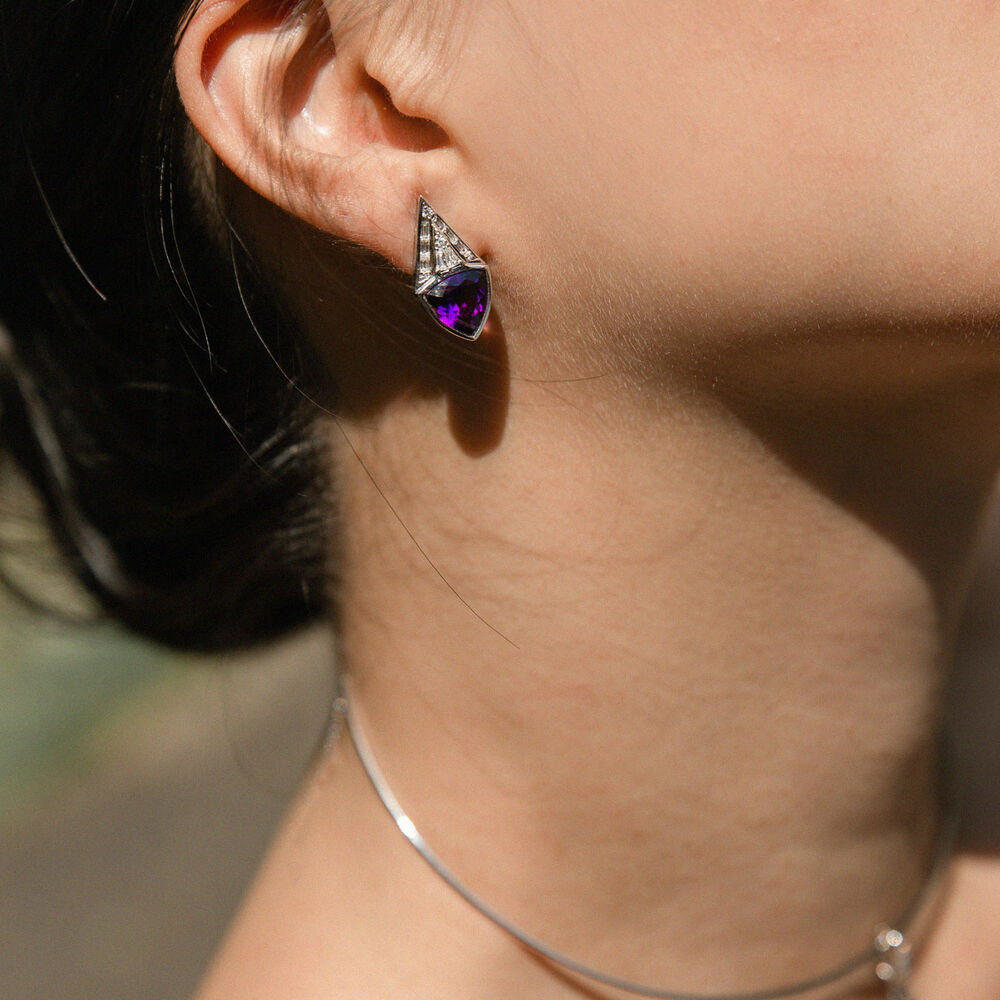 Flight 18ct White Gold Amethyst & Diamond Stud Earrings | Annoushka jewelley