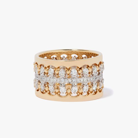 Crown Double Diamond Ring Stack in 18ct Mixed Golds