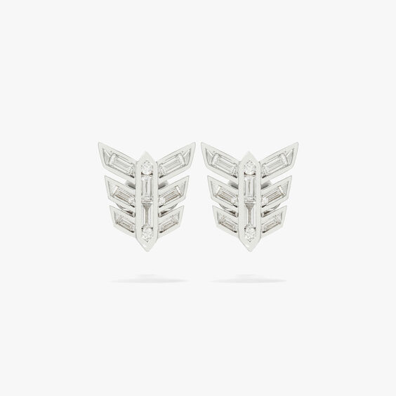 Flight 18ct White Gold Feather Diamond Baguette Stud Earrings