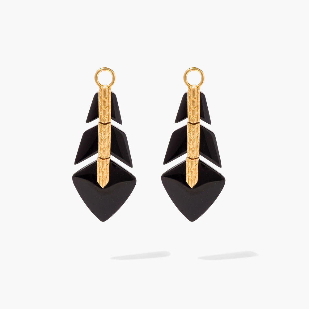 Flight 18ct Yellow Gold Feather Onyx Earring Drops | Annoushka jewelley