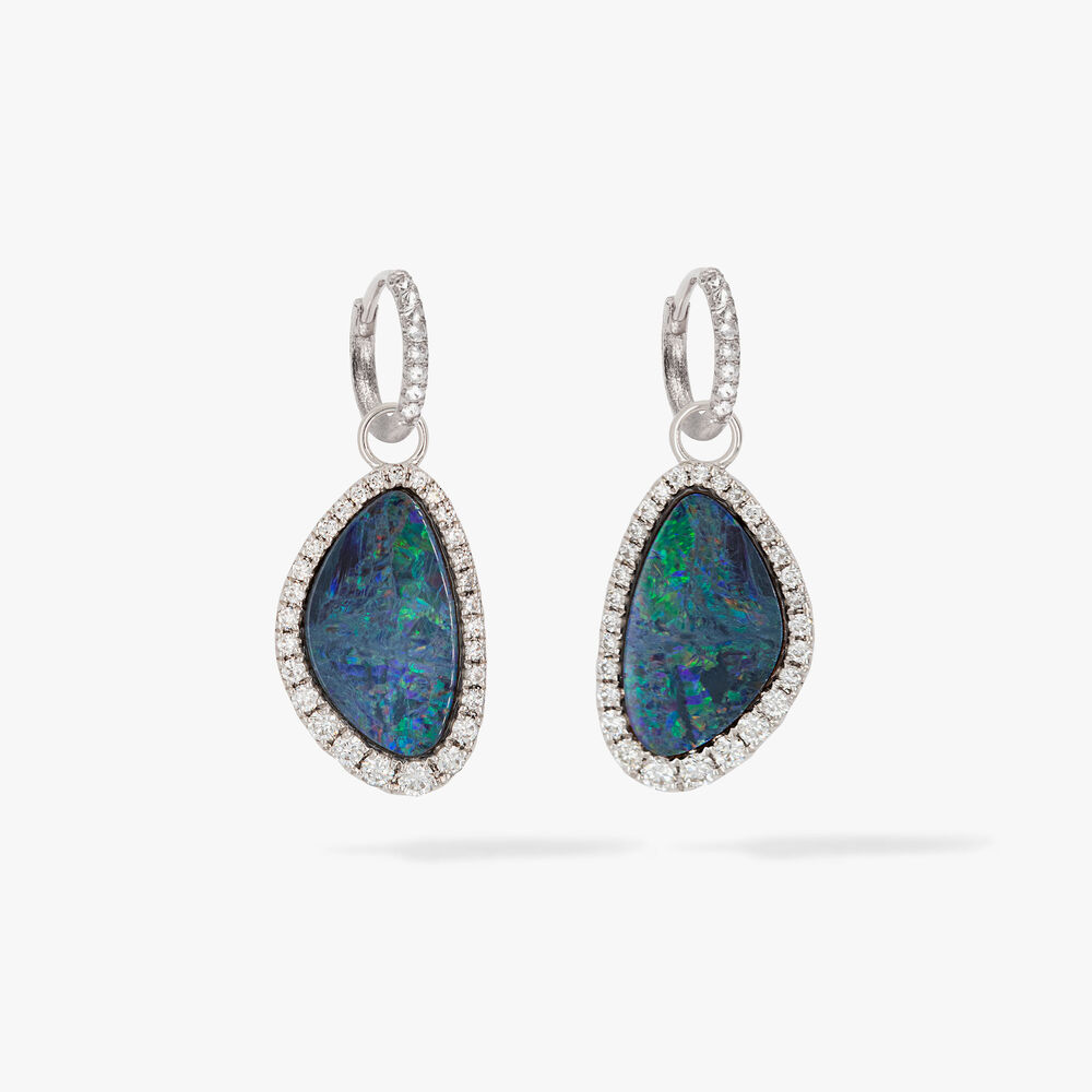 One of a Kind 18ct White Gold Opal Doublet Drop Earrings | Annoushka jewelley