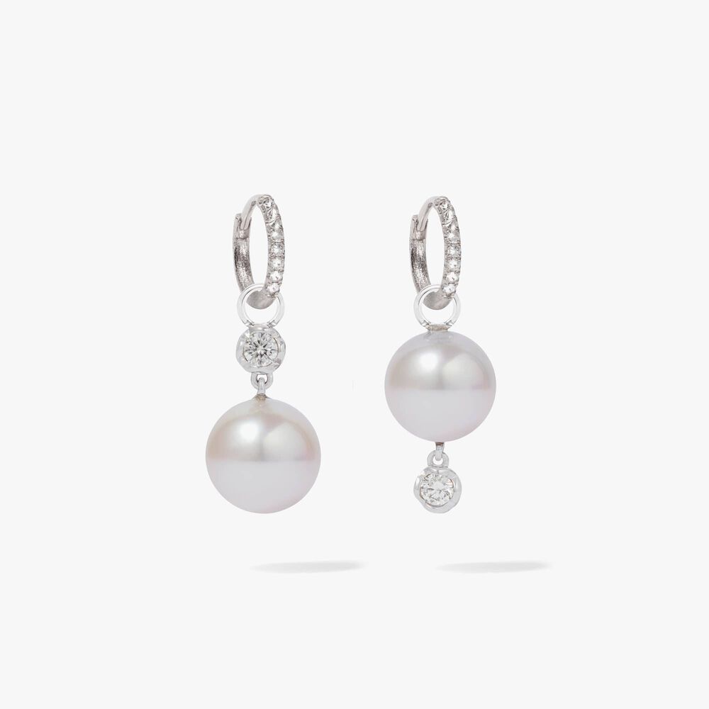18ct White Gold Diamonds & White Pearl Earring Drops | Annoushka jewelley