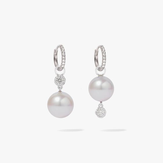18ct White Gold Diamonds & White Pearl Drop Earrings