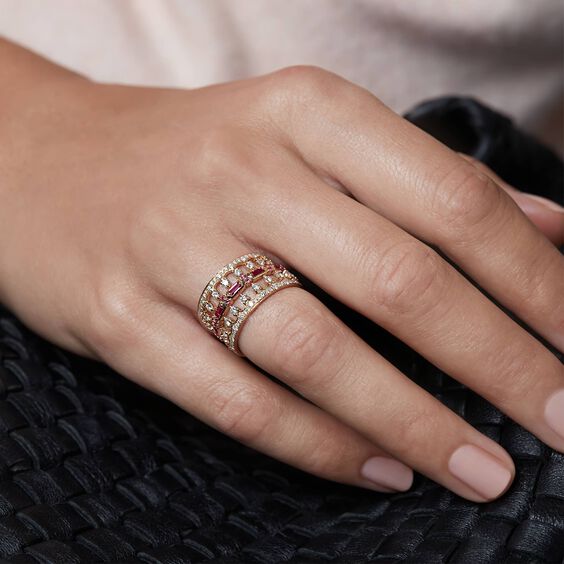 18ct Gold Pink Sapphire Baguette Ring | Annoushka jewelley