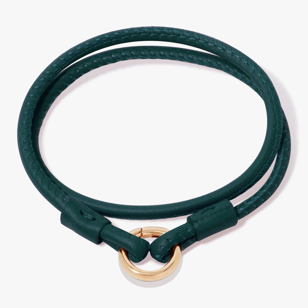 14ct Yellow Gold 41cms Green Leather Bracelet | Annoushka jewelley