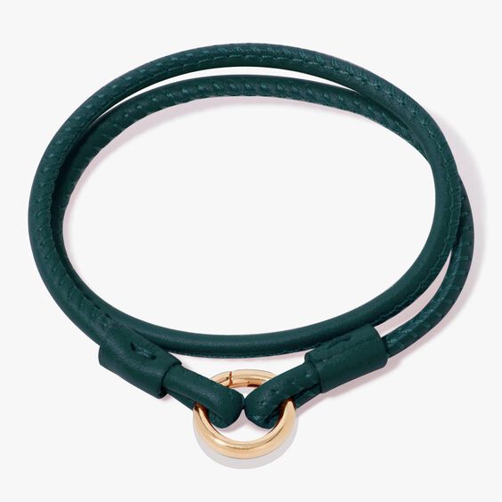 14ct Yellow Gold 41cms Green Leather Bracelet