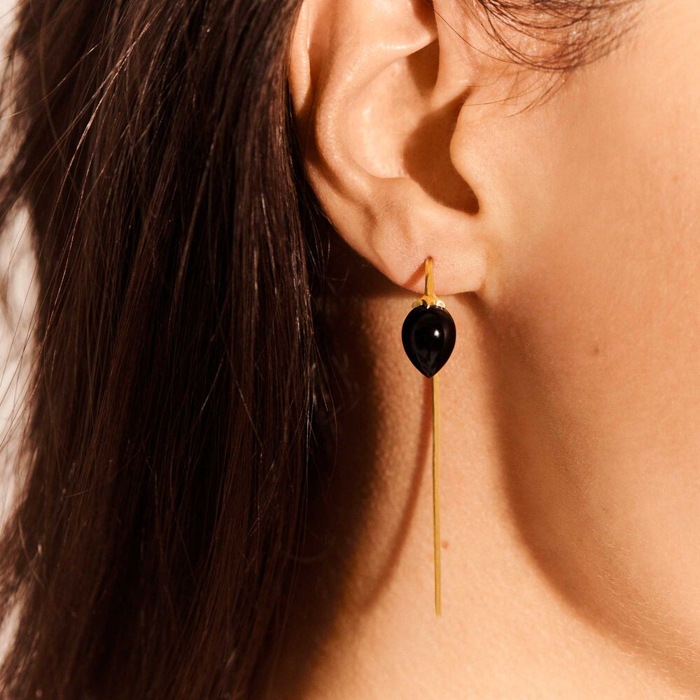 18ct Gold Onyx French Hook Earrings | Annoushka jewelley