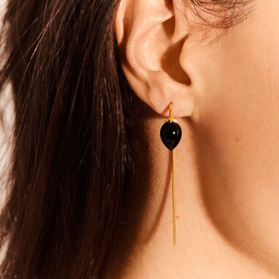 18ct Yellow Gold Black Onyx French Hook Earrings