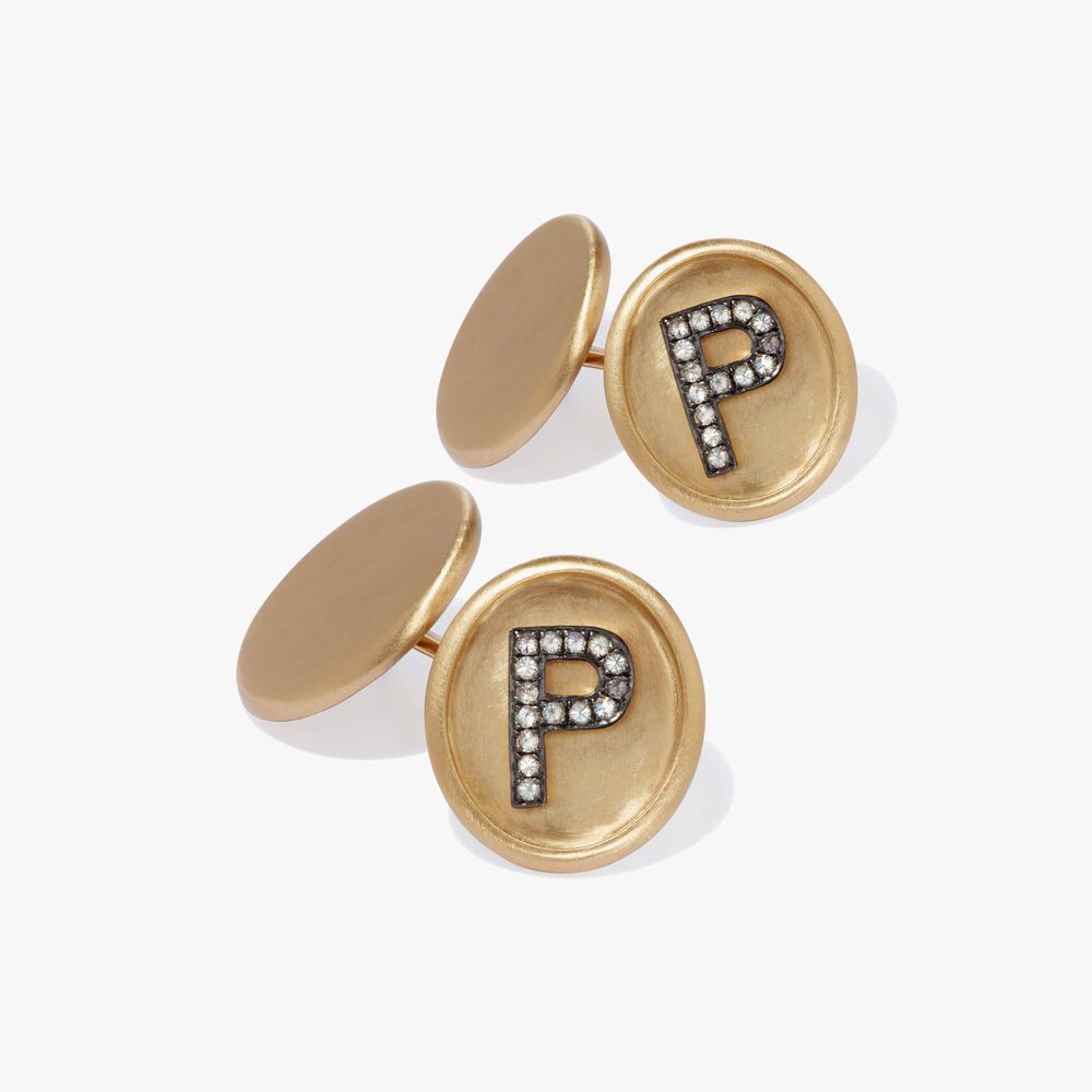 18ct Satin Gold Diamond Initial P Cufflinks | Annoushka jewelley