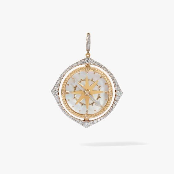 18ct Yellow Gold Pearl & Diamond Spinning Compass Pendant