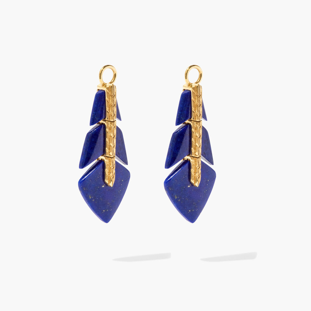 Flight 18ct Yellow Gold Feather Lapis Earring Drops | Annoushka jewelley