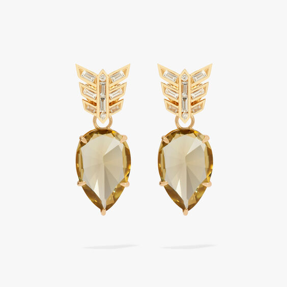 18ct Yellow Gold Baguette Diamond Olive Quartz Earrings