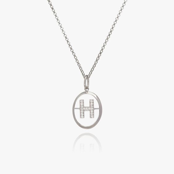 18ct White Gold Diamond Initial H Necklace