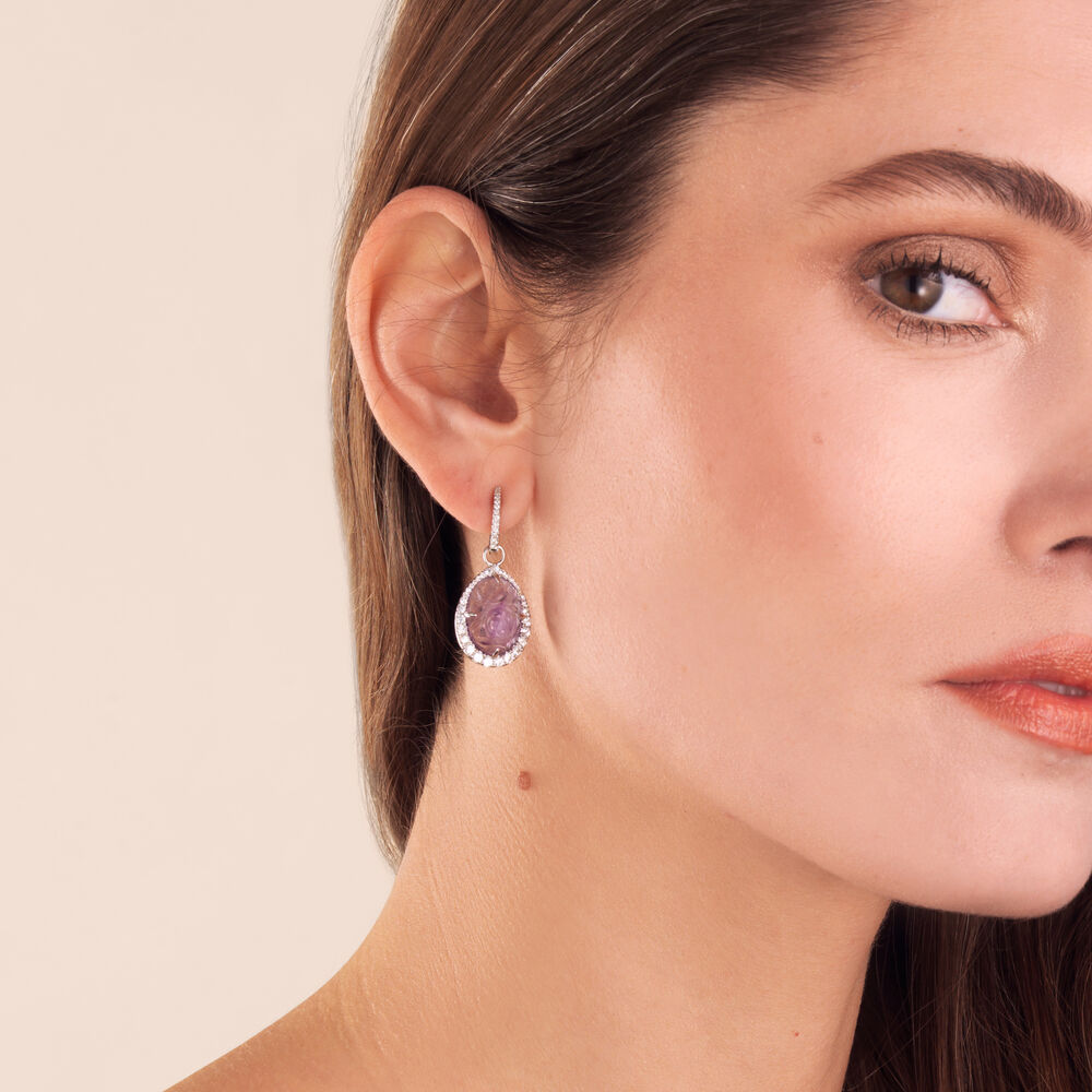 Unique 18ct White Gold Amethyst Diamond Earring Drops | Annoushka jewelley