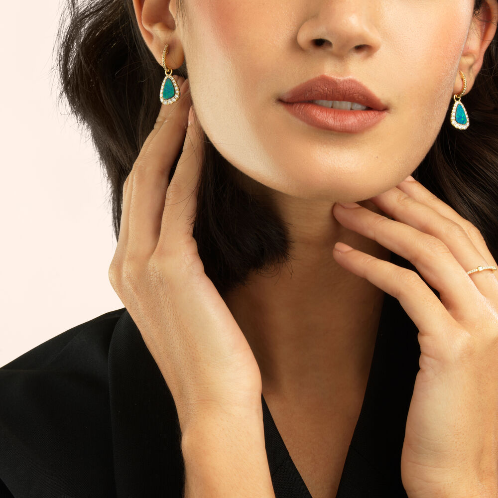 Unique 18ct Yellow Gold Opal Diamond Earring Drops | Annoushka jewelley