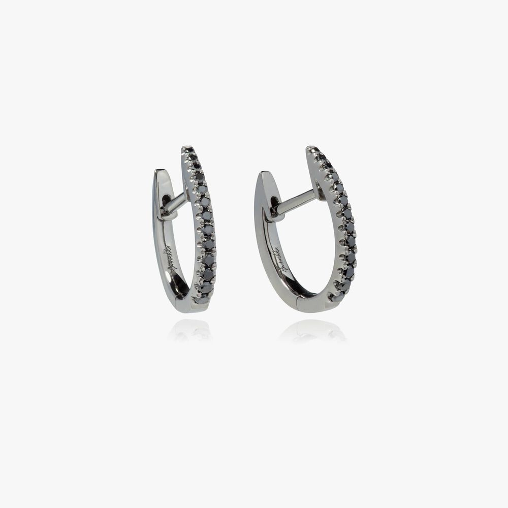 Eclipse 18ct White Gold Black Diamond Fine Hoop Earrings | Annoushka jewelley