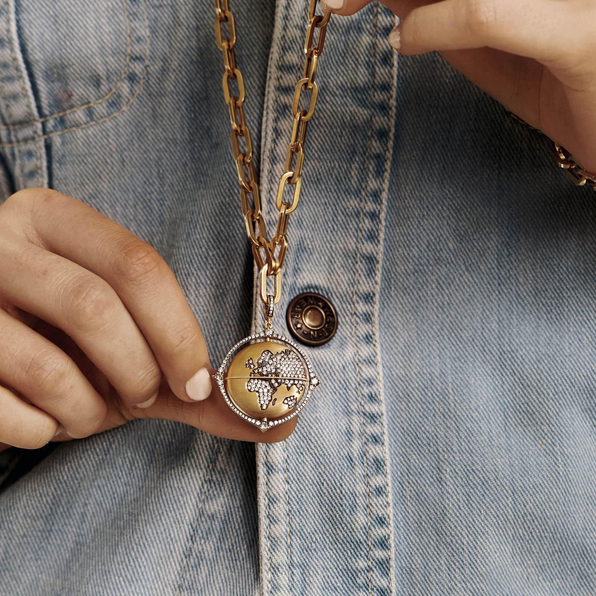Italian Multi-Gemstone World Travel Globe Pendant Necklace in 18kt Gold  Over Sterling | Ross-Simons