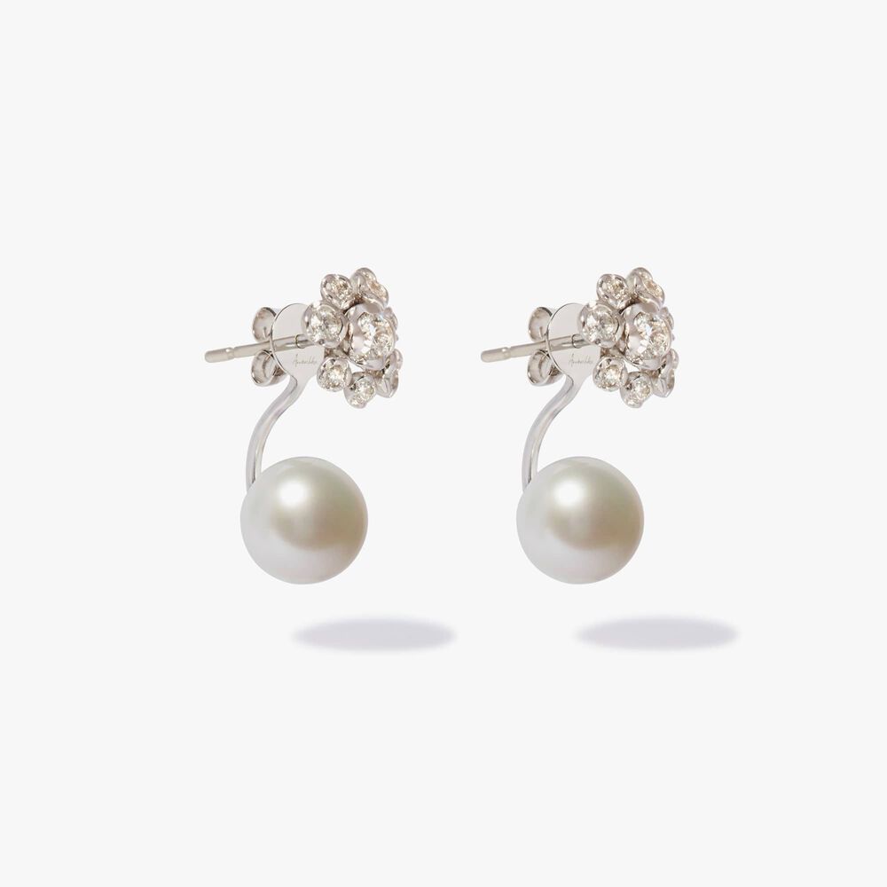 18ct White Gold Diamond Pearl Large Earrings | Annoushka jewelley