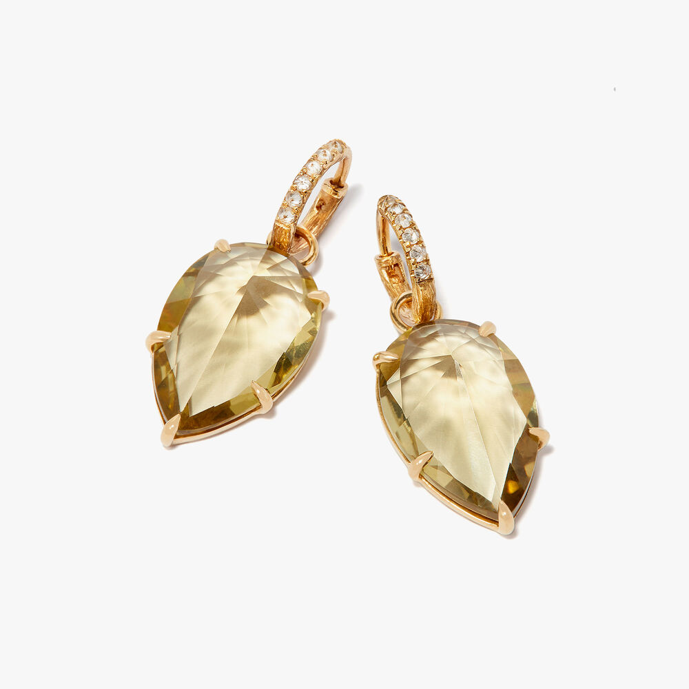 Chameleon 18ct Gold Olive Quartz Earring Drops | Annoushka jewelley