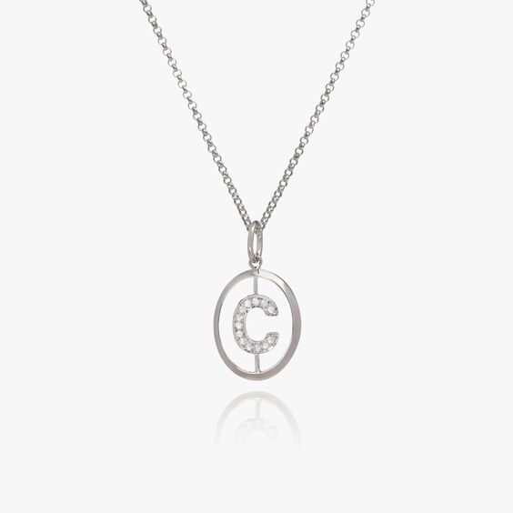18kt White Gold Diamond Initial C Necklace