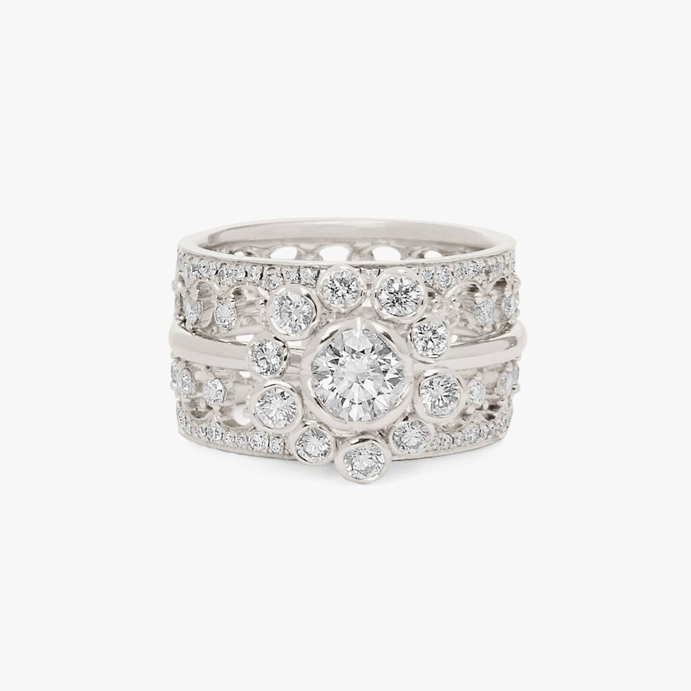 Marguerite & Crown 18ct White Gold & Diamond Ring Stack | Annoushka jewelley