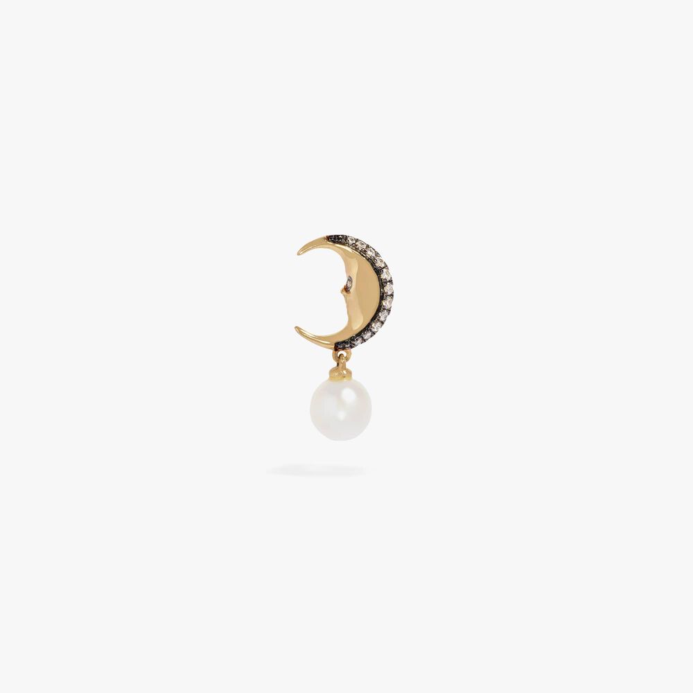 Mythology 18ct Gold Pearl Moon Single Left Drop Earring | Annoushka jewelley