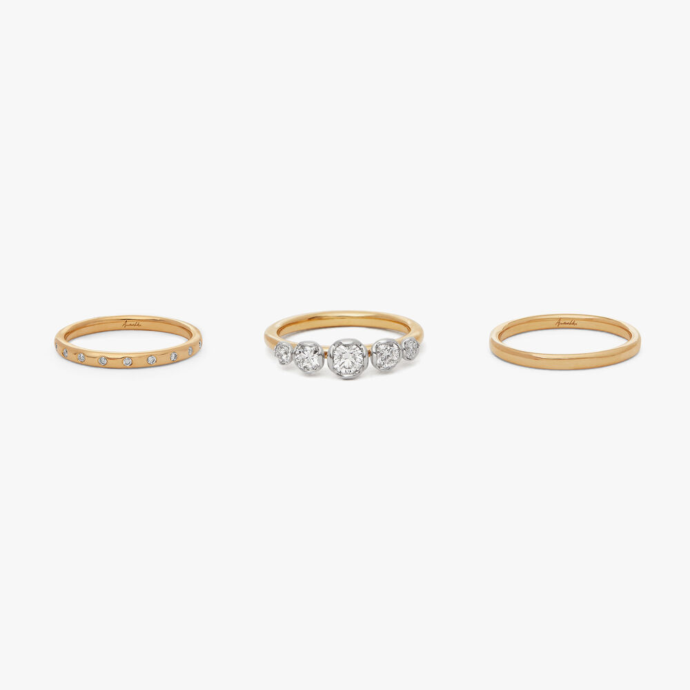 18ct Gold Five Stone and 2mm Wedding Band Ring Stack | Annoushka jewelley