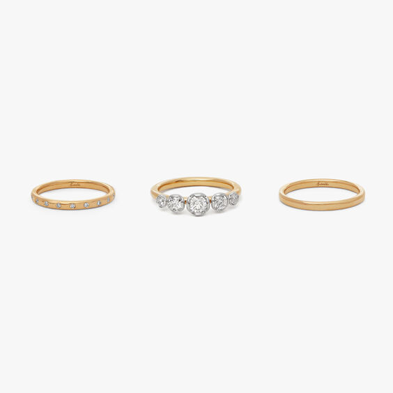 18ct Gold Five Stone and 2mm Wedding Band Ring Stack