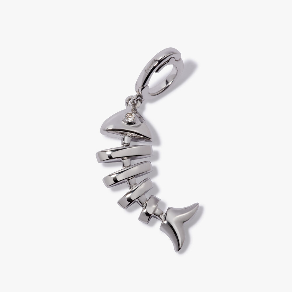 18ct White Gold Diamond Fish Bones Charm Pendant | Annoushka jewelley