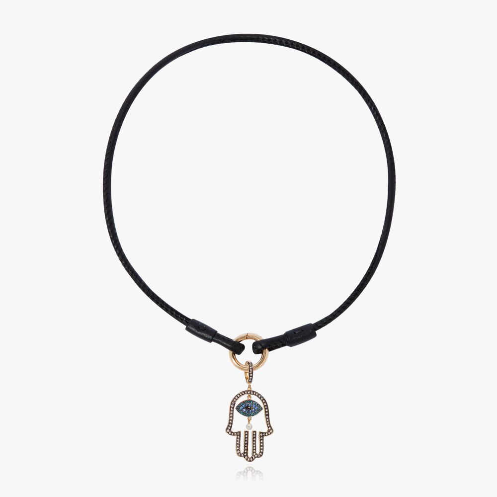 14ct Gold Lovelink Leather Hand of Fatima Charm Necklace | Annoushka jewelley