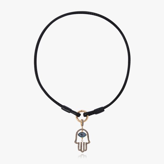 14ct Gold Lovelink Leather Hand of Fatima Charm Necklace