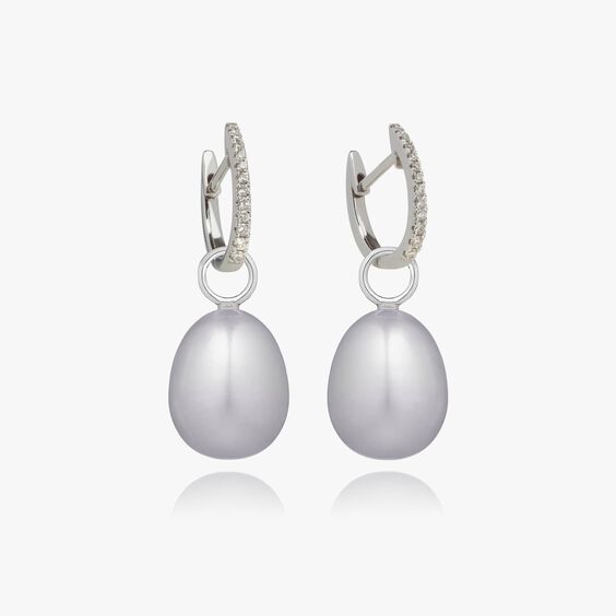18ct White Gold Grey Pearl Diamond Earrings