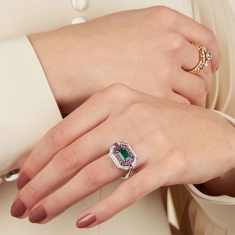 Mirage 18ct White Gold Emerald & Diamond Ring | Annoushka jewelley
