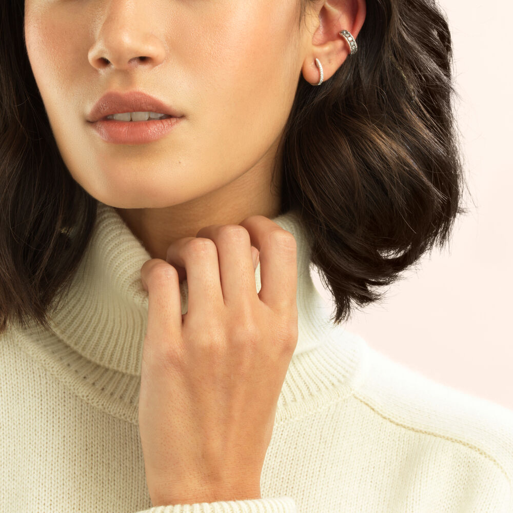 Eclipse 18ct White Gold Diamond Fine Hoop Earrings | Annoushka jewelley