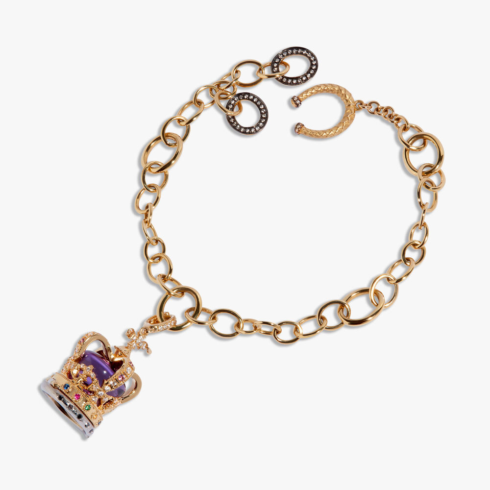 18ct Yellow Gold Amethyst & Diamond Coronation Crown Charm Bracelet | Annoushka jewelley