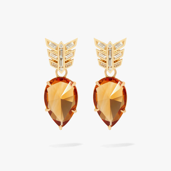 18ct Yellow Gold Baguette Diamond Citrine Earrings