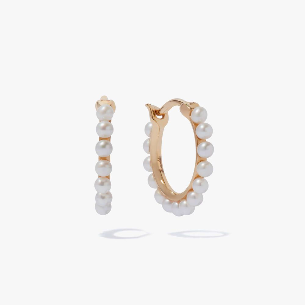 18ct Yellow Gold Pearl Hoop Earrings | Annoushka jewelley