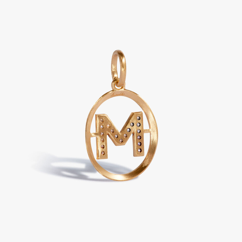 Initials 18ct Yellow Gold Diamond M Pendant | Annoushka jewelley